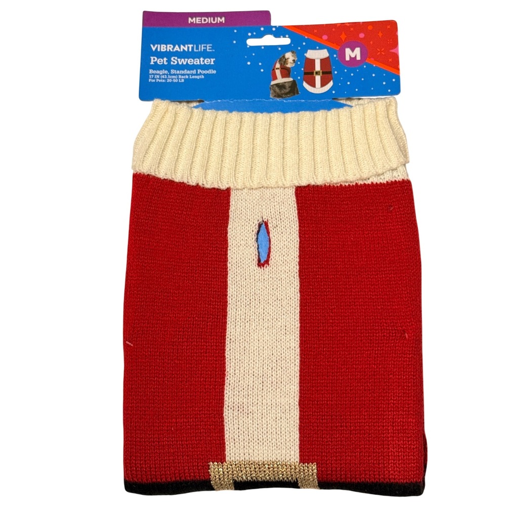 Vibrant Life Santa Claus Pet Sweater Medium Red White Knit Dog Holiday Costume